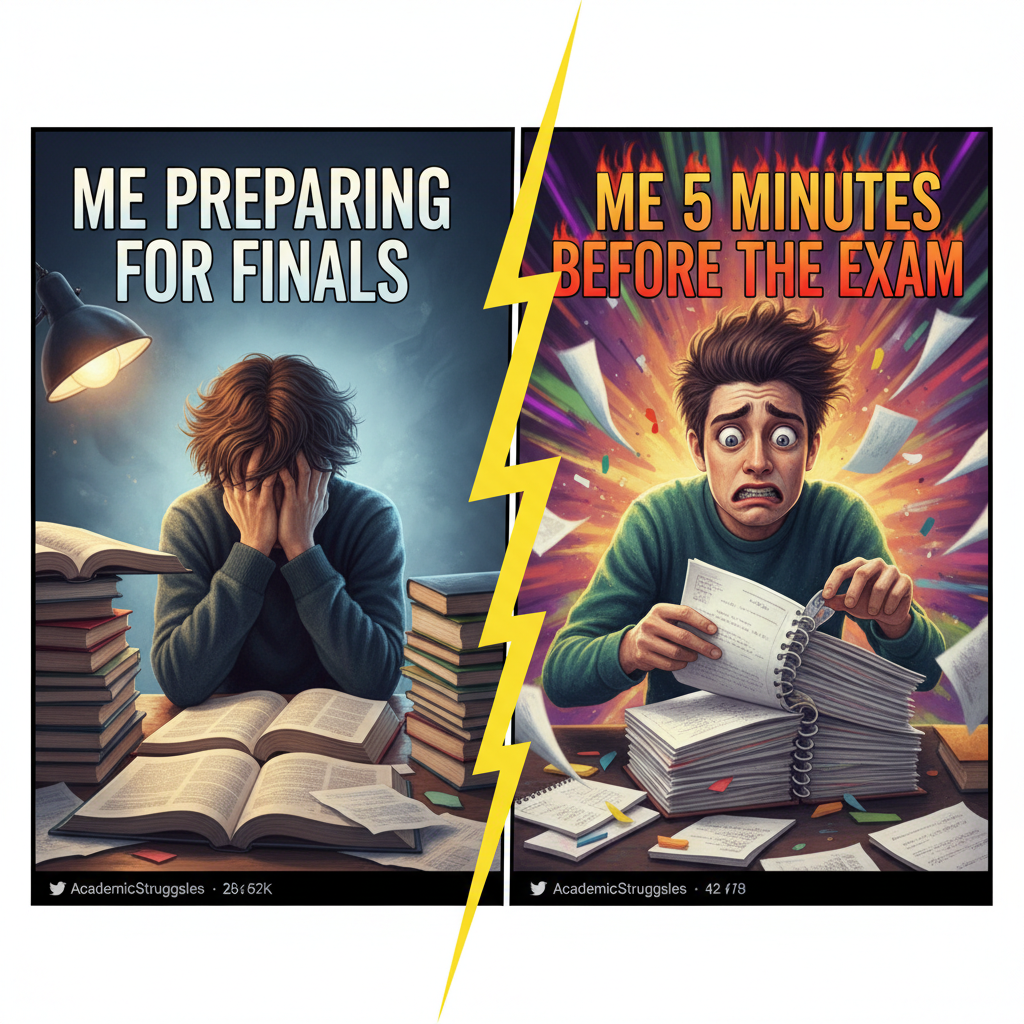 Me studying for exams vs. me 5 minutes before the exam starts. Send help.