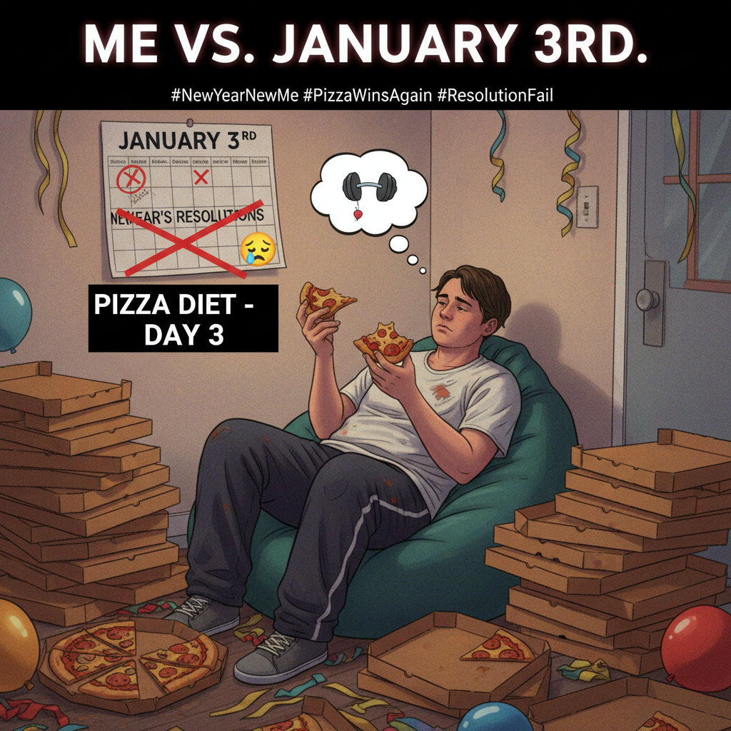 My New Year's resolution lasted 3 days. Send pizza.