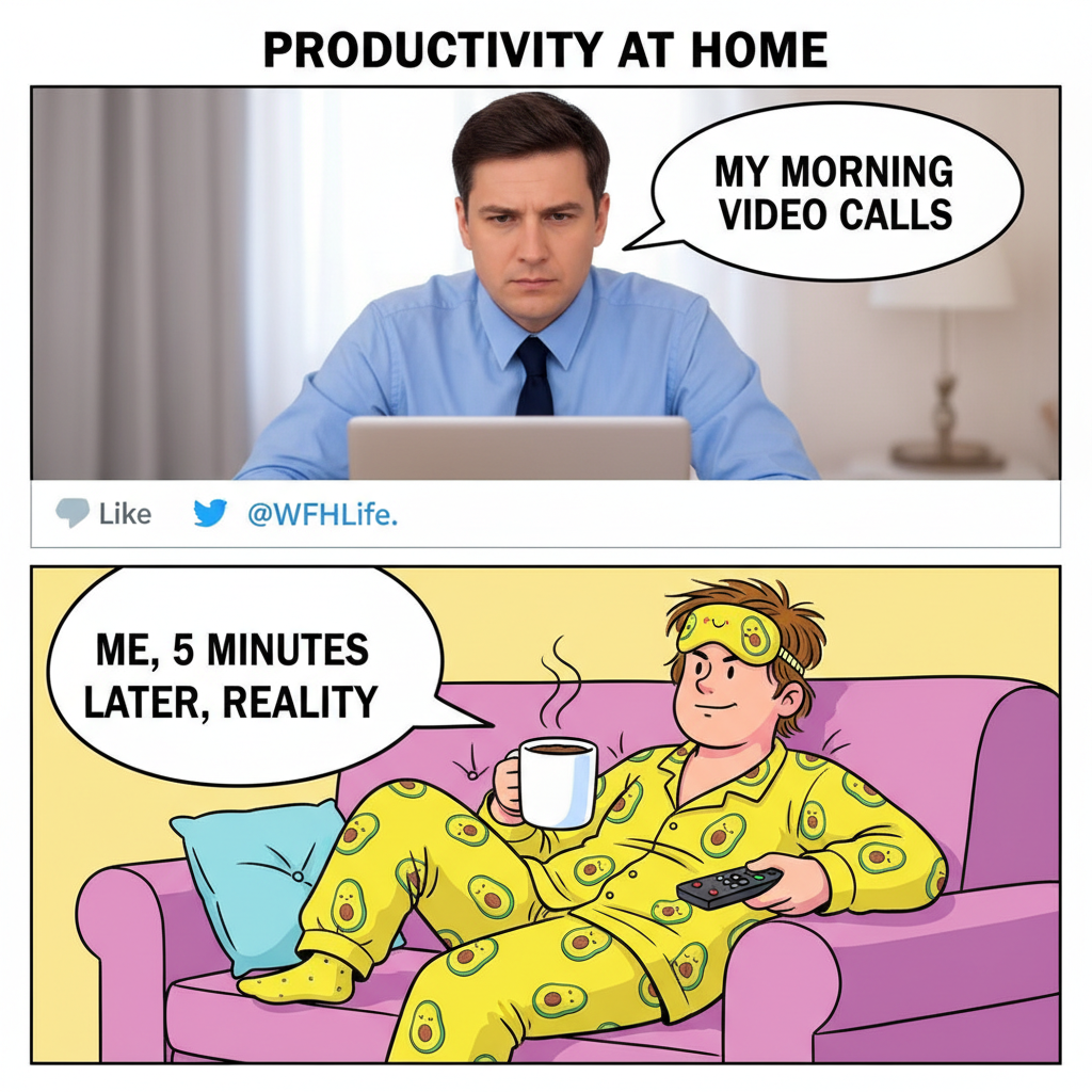 My WFH uniform: PJs on bottom, business on top. The duality is real.
