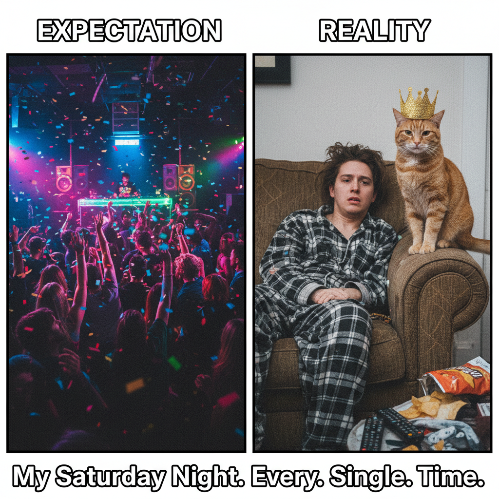 Friday night plans: clubbing. Friday night reality: arguing with my cat about bedtime.