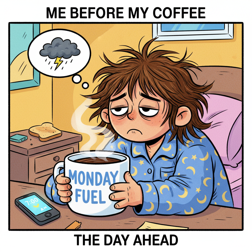 My Monday morning mood is 90% coffee, 10% existential dread.