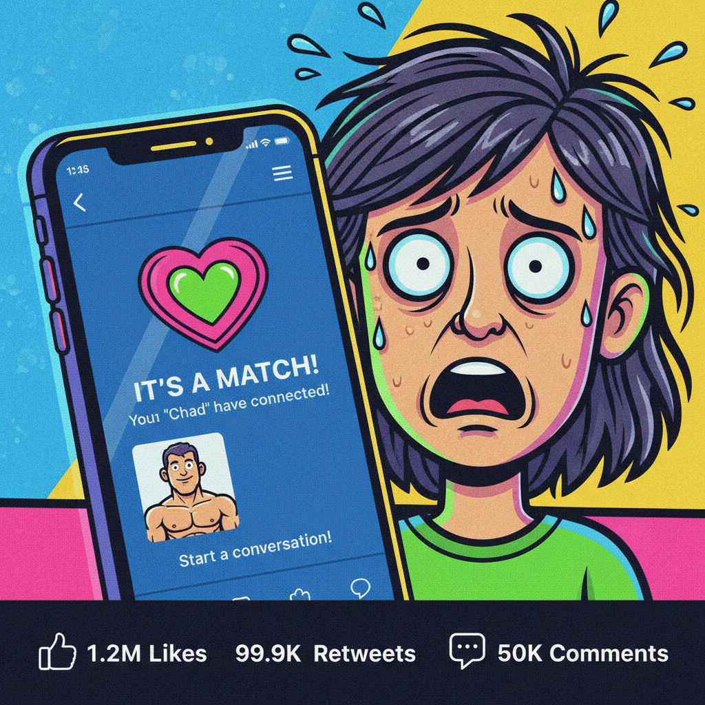 Matched with my ex's cousin. Is this a win or a new level of chaos? Send help. 😬