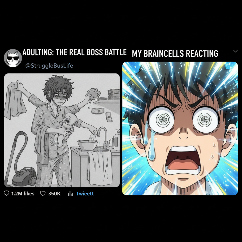 Me trying to adult vs. my brain reacting like an anime character. 💥