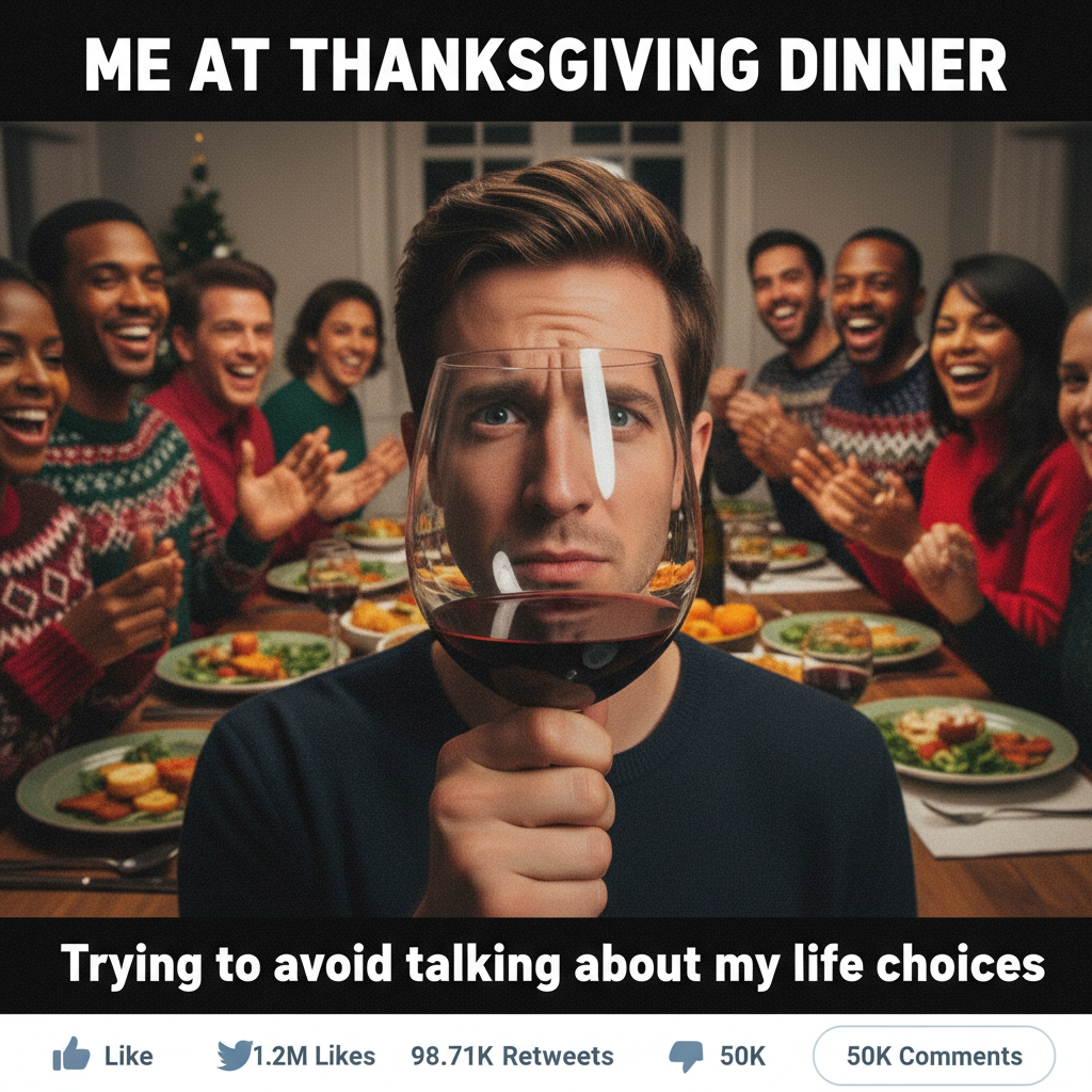 Aunt Carol just asked if I'm 'still single.' Send help and more wine. #HolidayChaos