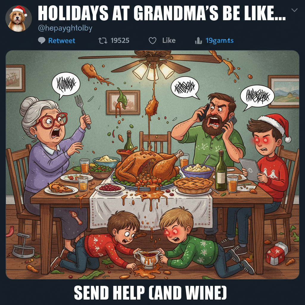 Holiday dinner: where 'pass the gravy' turns into a 3-act play of family drama.