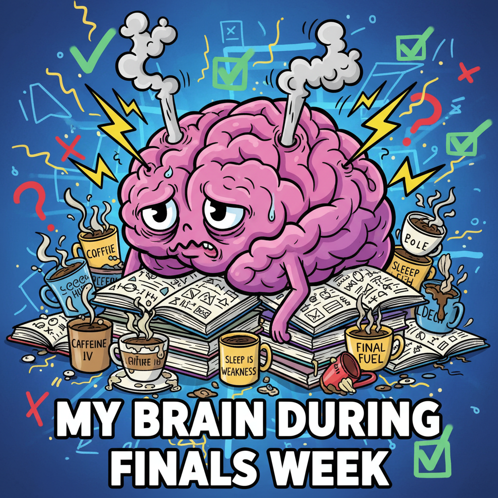 My brain during exam season is 90% caffeine, 10% panic, 0% actual knowledge.