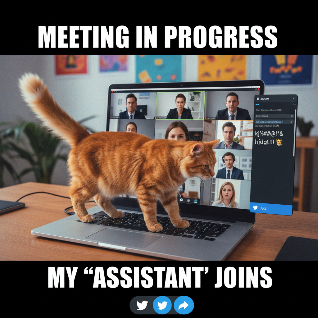Someone's cat just walked across their keyboard during the CEO's presentation. I'm dead. #ZoomLife
