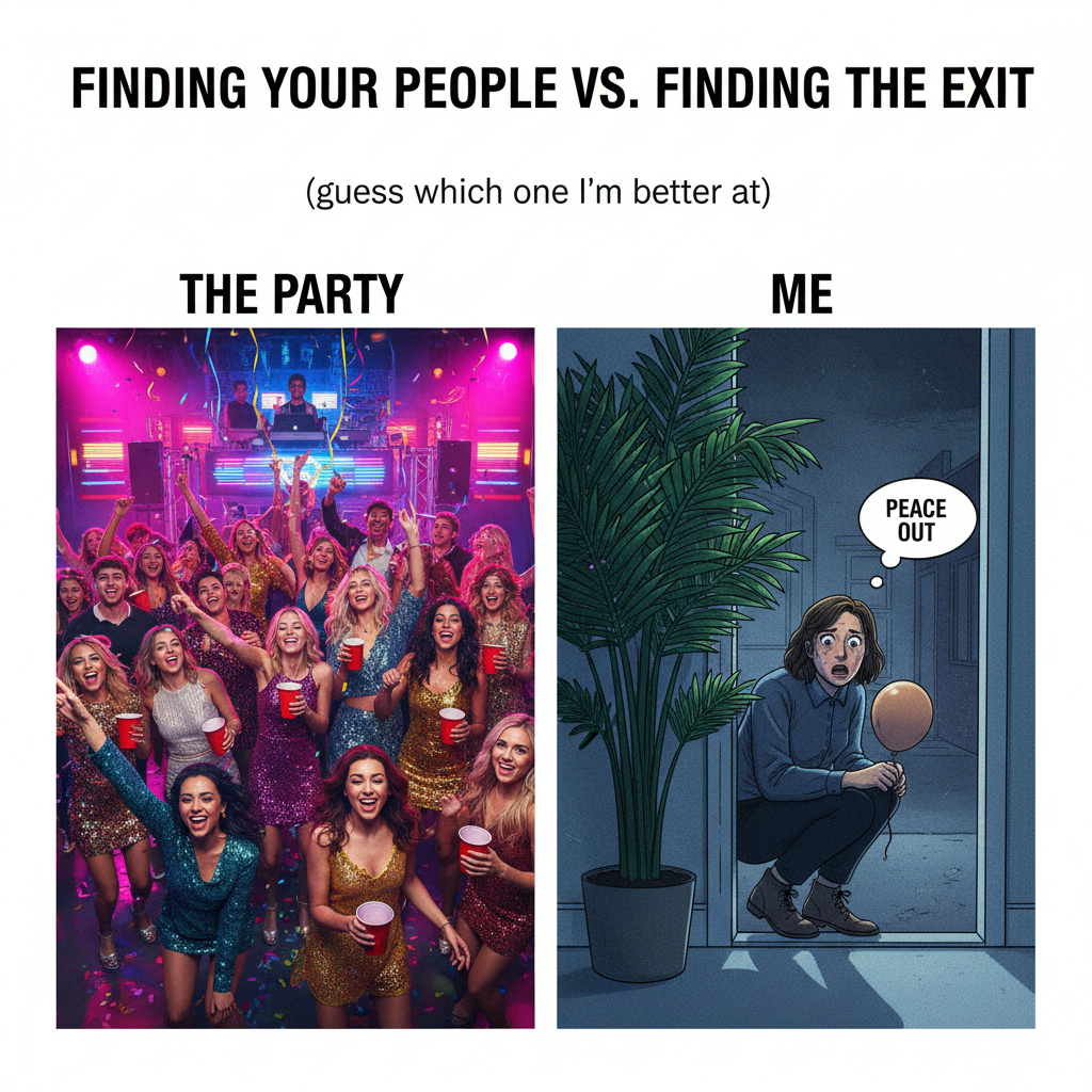Extrovert: 'Let's go to that huge party!' Introvert: *already planning my escape route*