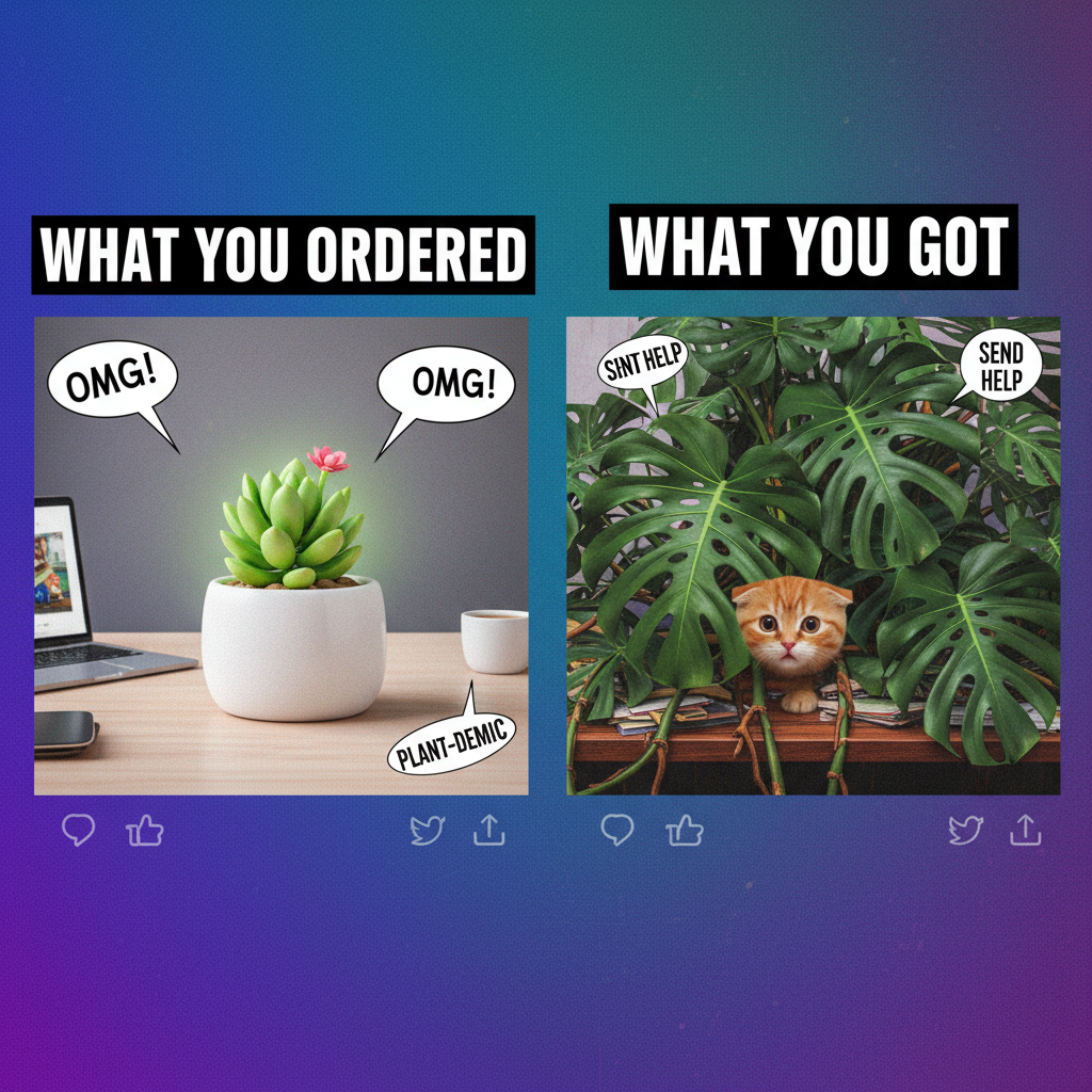 Ordered a 'miniature' desk plant. Received a tree. My cat is terrified.