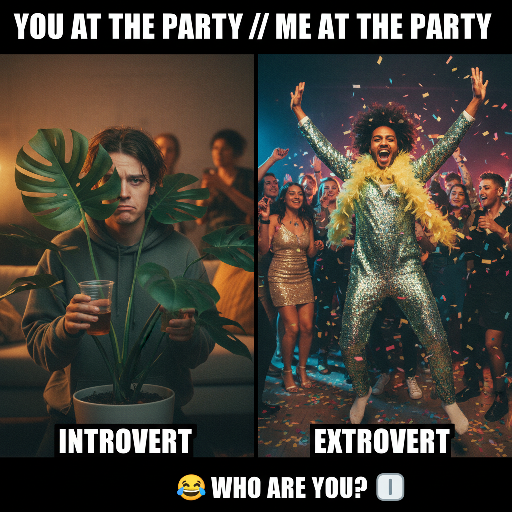 Introvert at a party vs. Extrovert at a party. We are not the same.