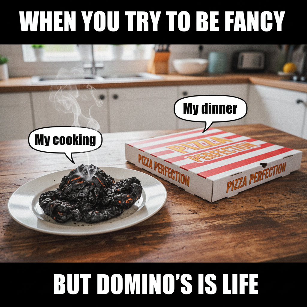 My 'gourmet' dinner looks like a crime scene. Send help (and a pizza).