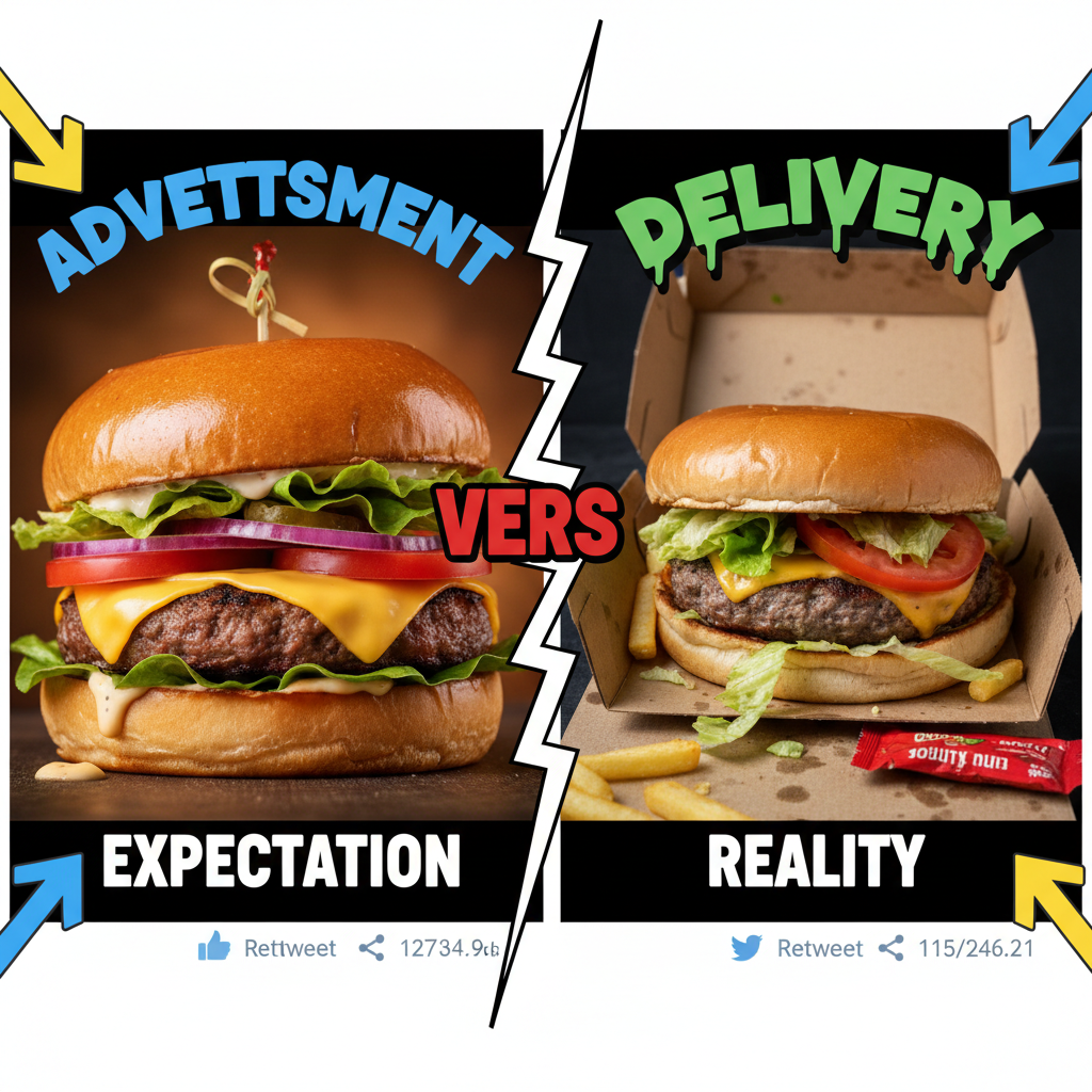 Ordered a gourmet burger. Got a sad patty in a bun. Expectations vs. Reality.