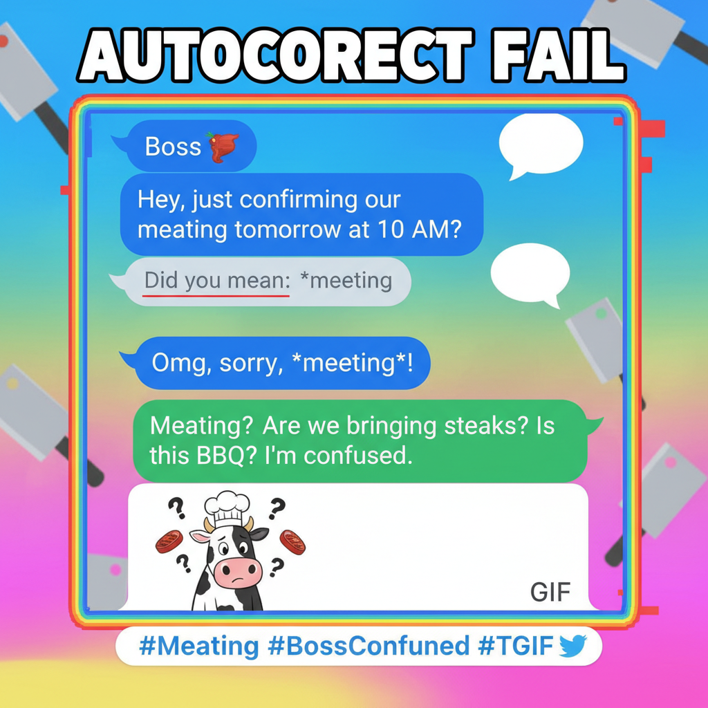Autocorrect changed 'meeting' to 'meating'. My boss is now very confused.