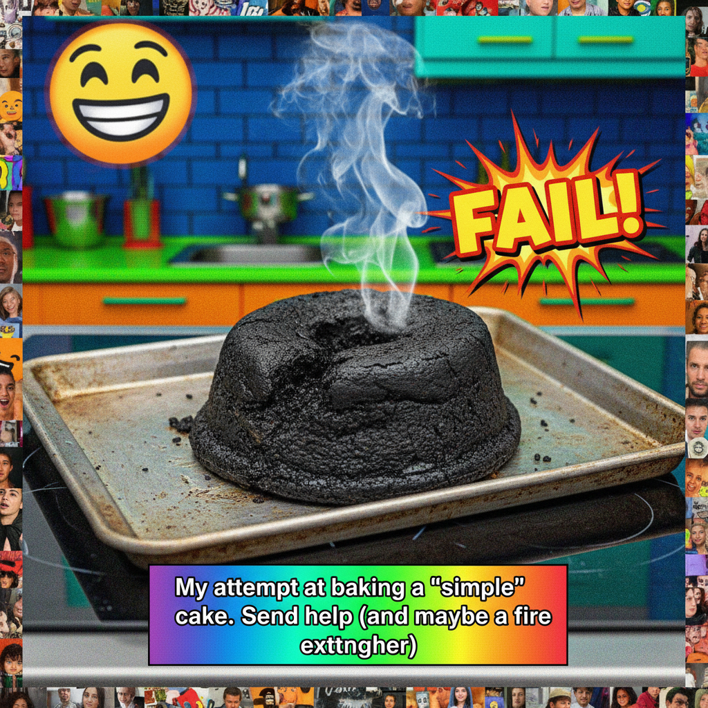 Tried to make a cake, ended up with a charcoal briquette. Send help and fire extinguisher.