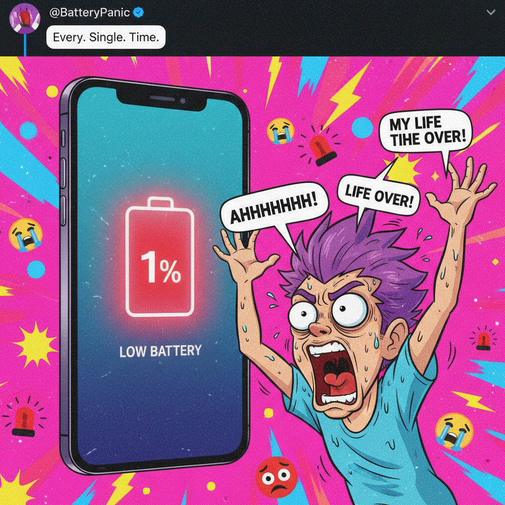 My phone battery is at 1%. My anxiety is at 100%.