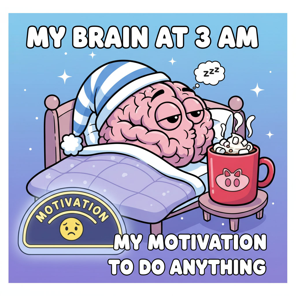My brain cells during winter: *hibernating*. My motivation: *also hibernating*. Send hot chocolate.