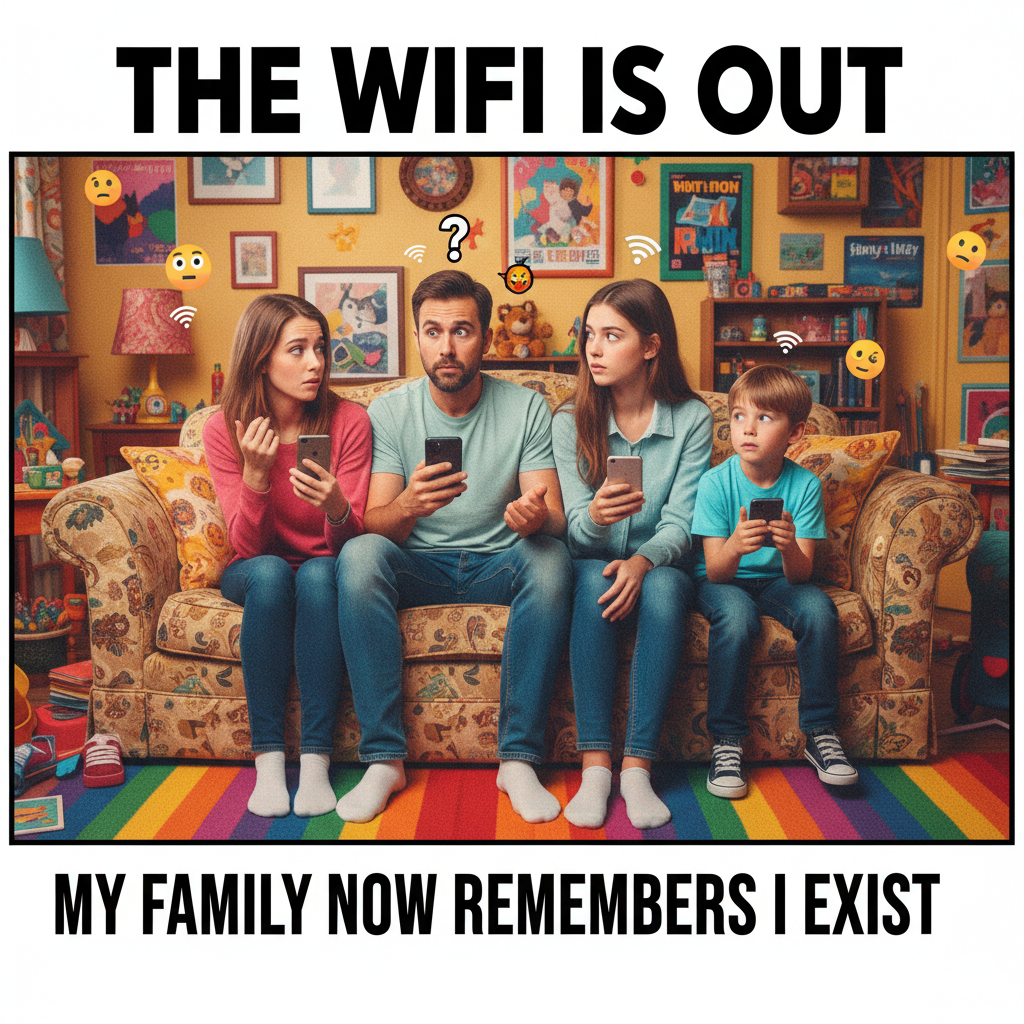 When the WiFi goes down and you remember what your family looks like.