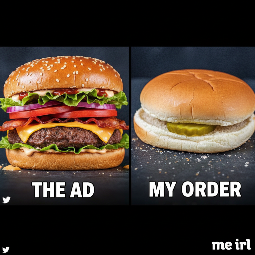Ordered a gourmet burger, got two buns and a pickle. My disappointment is immeasurable.