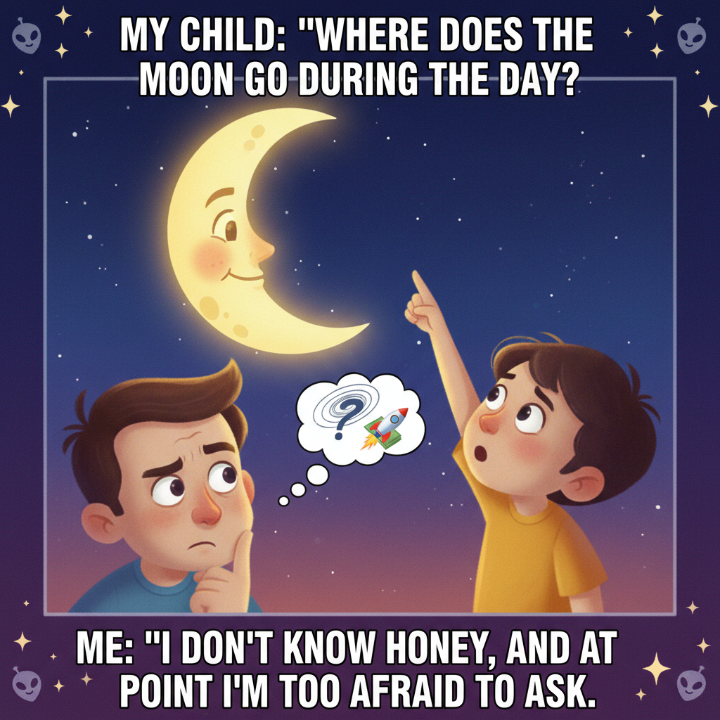 My kid just asked why the moon follows us. I'm not ready for this level of existential crisis.