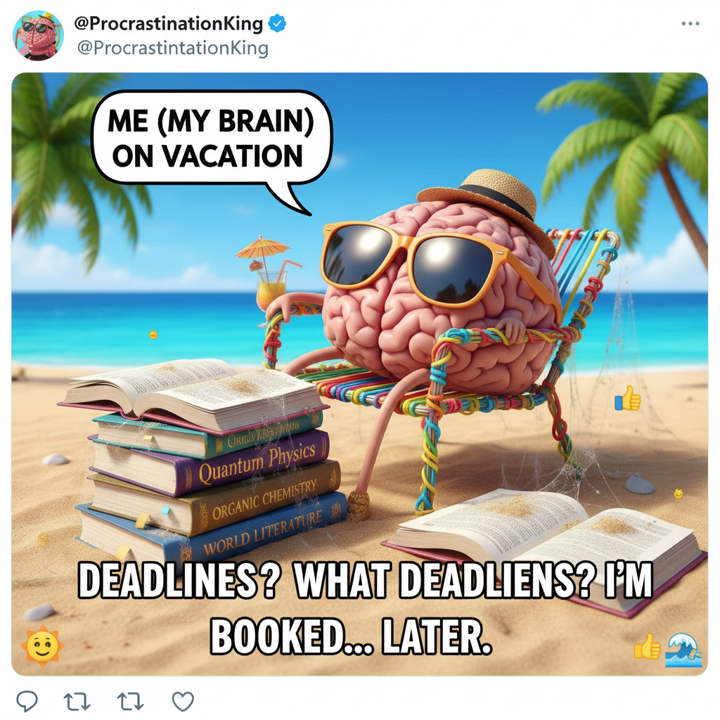 My brain during exam season: 'We're just vibing, no studying today.'