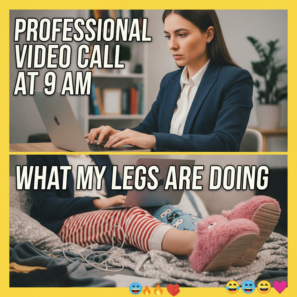 My 'work from home' outfit is 50% professional, 50% pajama. The camera only sees the top half. #WFHlife