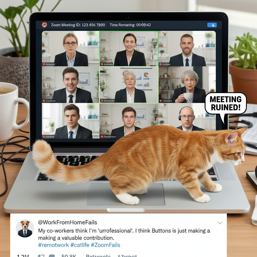 My cat just walked across my keyboard during a Zoom meeting. Client thinks I'm fluent in 'meow'. #ZoomFails