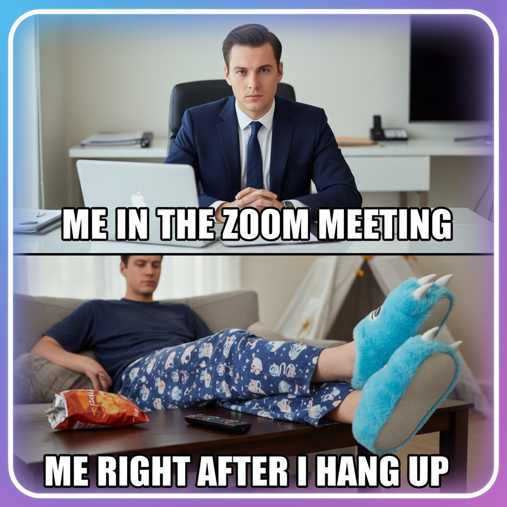 My 'work from home' outfit is 50% professional, 50% pajamas. The camera only sees the top half. #WFH