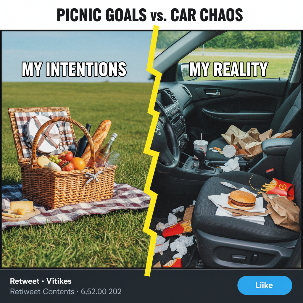 Road trip snacks vs. actual road trip food. It's never the same.