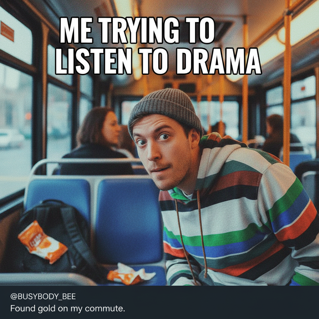 Someone's entire life story just unfolded on the bus. I'm invested.
