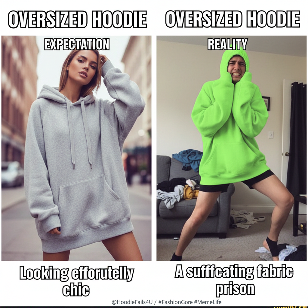 Me: *buys 'oversized' hoodie* Reality: *fits like a crop top on a toddler* 🤡