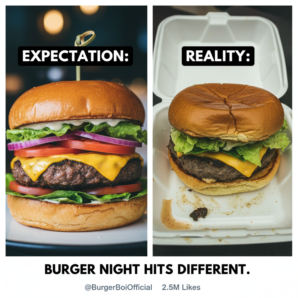 Ordered a gourmet burger, got a sad patty swimming in sauce. My expectations were high.