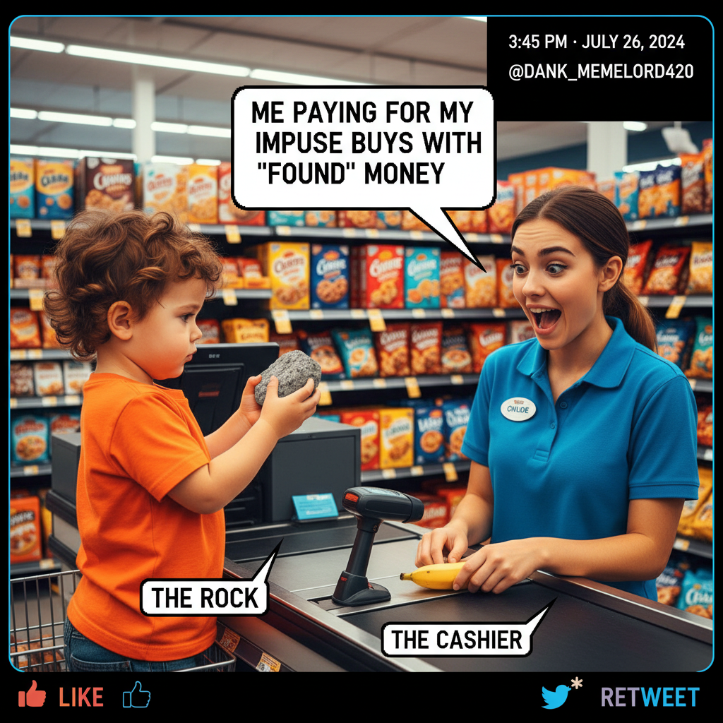 My toddler just tried to pay for groceries with a rock. I'm not even mad, that's genius.