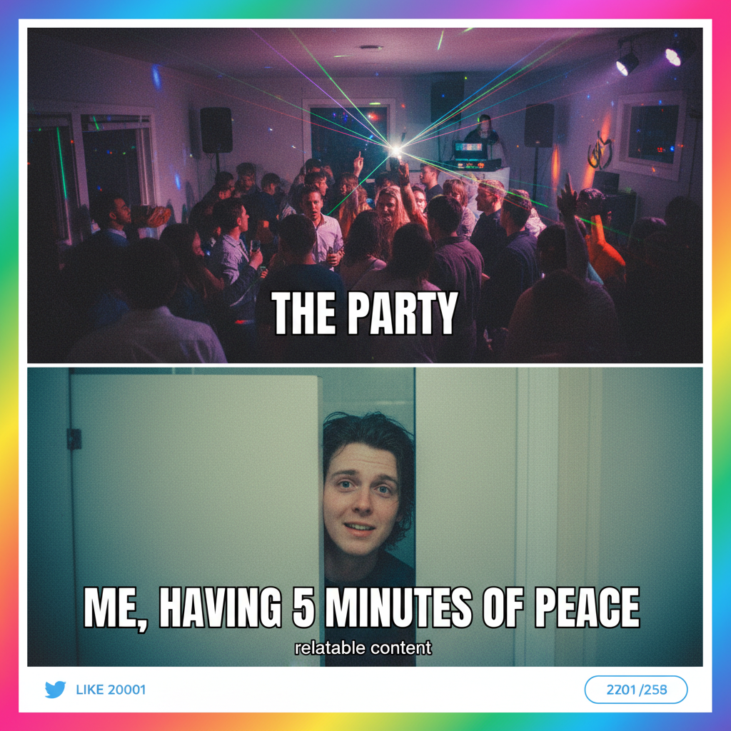 Introvert at a party: 'I just need 5 minutes in the bathroom to recharge.'