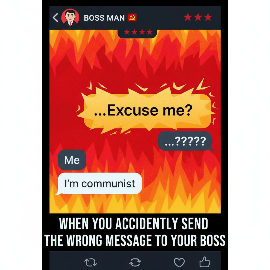 Autocorrect just changed 'I'm coming' to 'I'm communist'. My boss is confused.