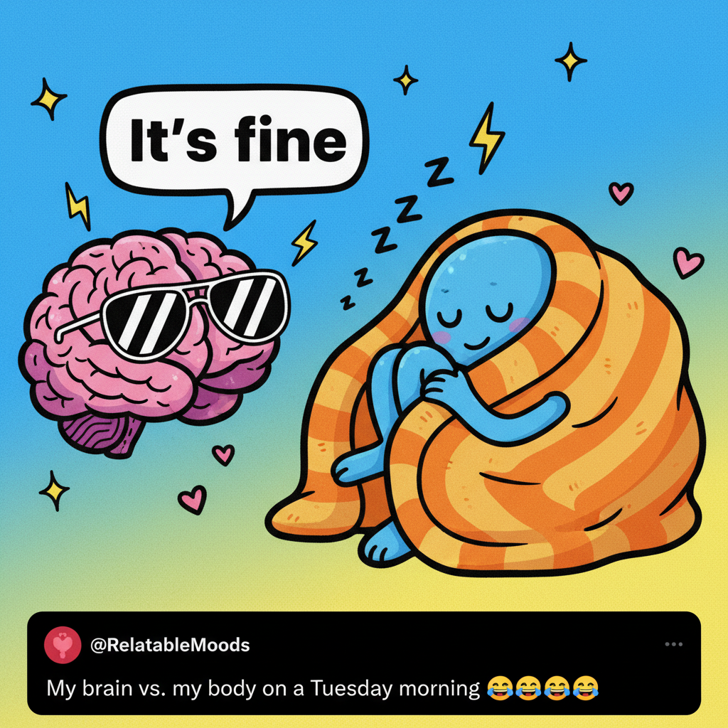 My brain during seasonal depression: 'It's fine, everything is fine.' My body: *hibernates*