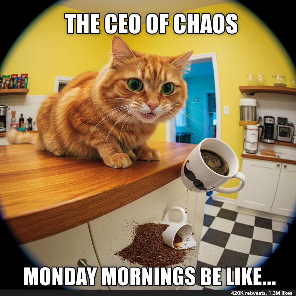 My cat just stared into my soul while slowly pushing my coffee cup off the counter. Menace.