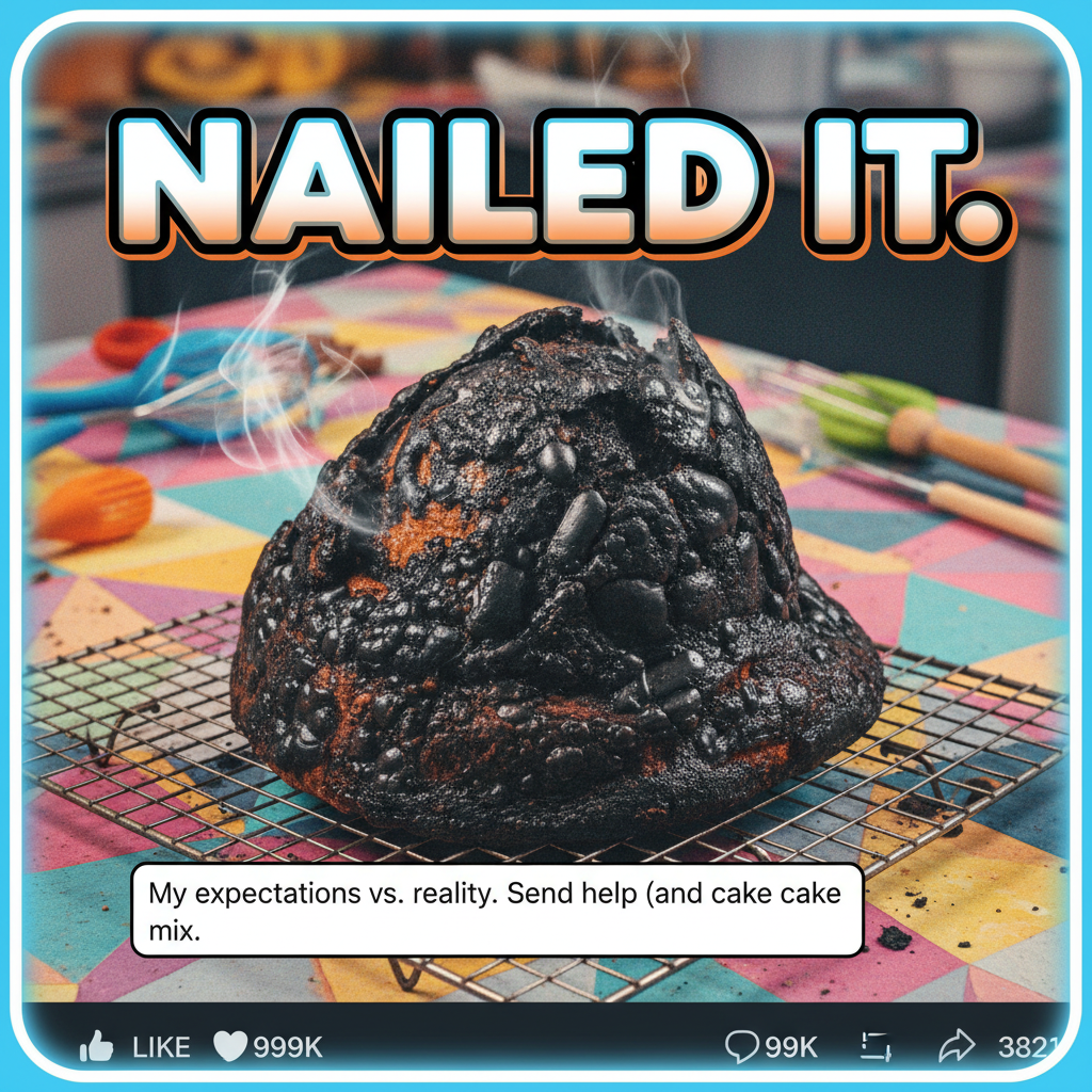 Tried to make a cake. Now it looks like an alien landed in my oven. Send help.
