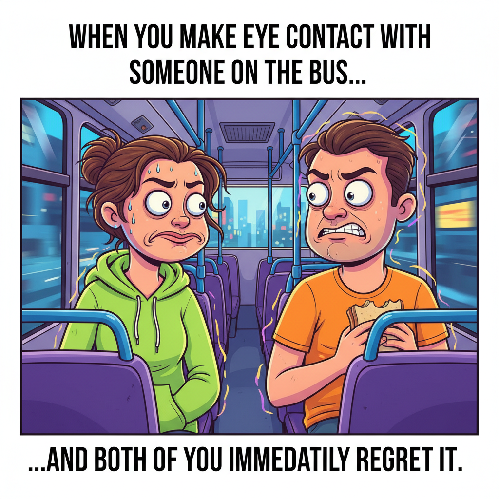 That moment you make eye contact with a stranger on the bus and both instantly regret it.