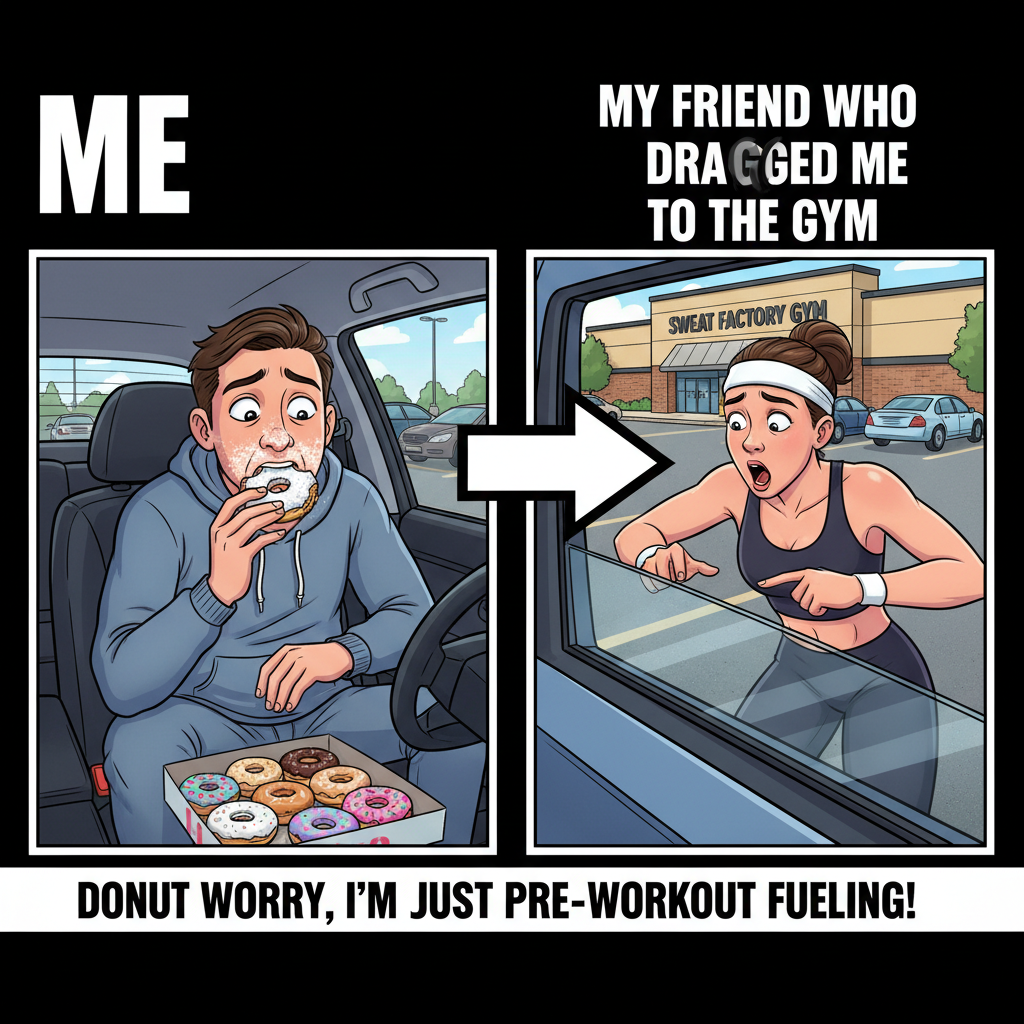 My 'gym buddy' just spotted me eating a donut in the parking lot. We are no longer friends.