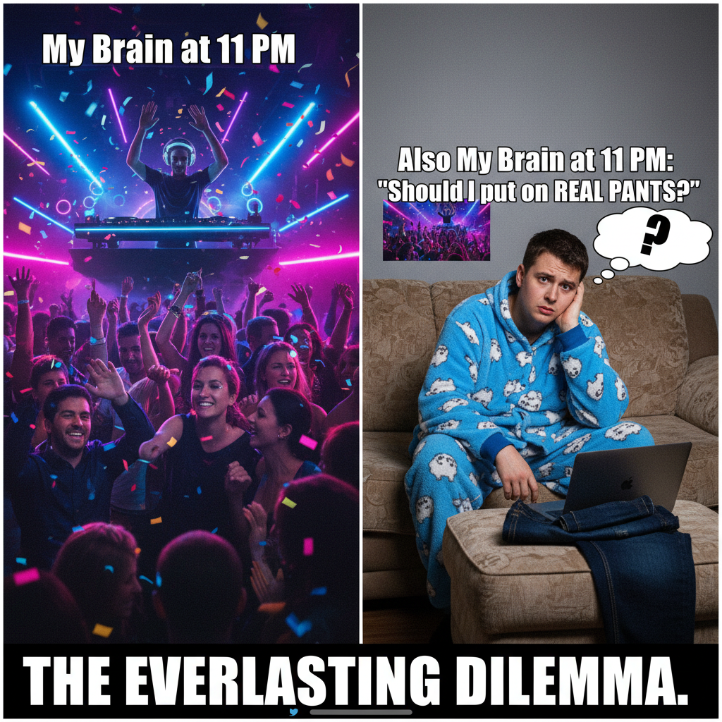 Friday night plans: clubbing. Friday night reality: debating if I should put on real pants.
