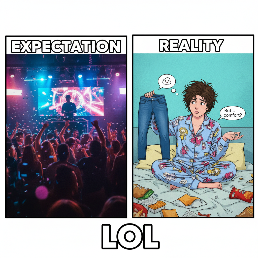Friday night plans: clubbing. Friday night reality: debating if I should put on real pants.
