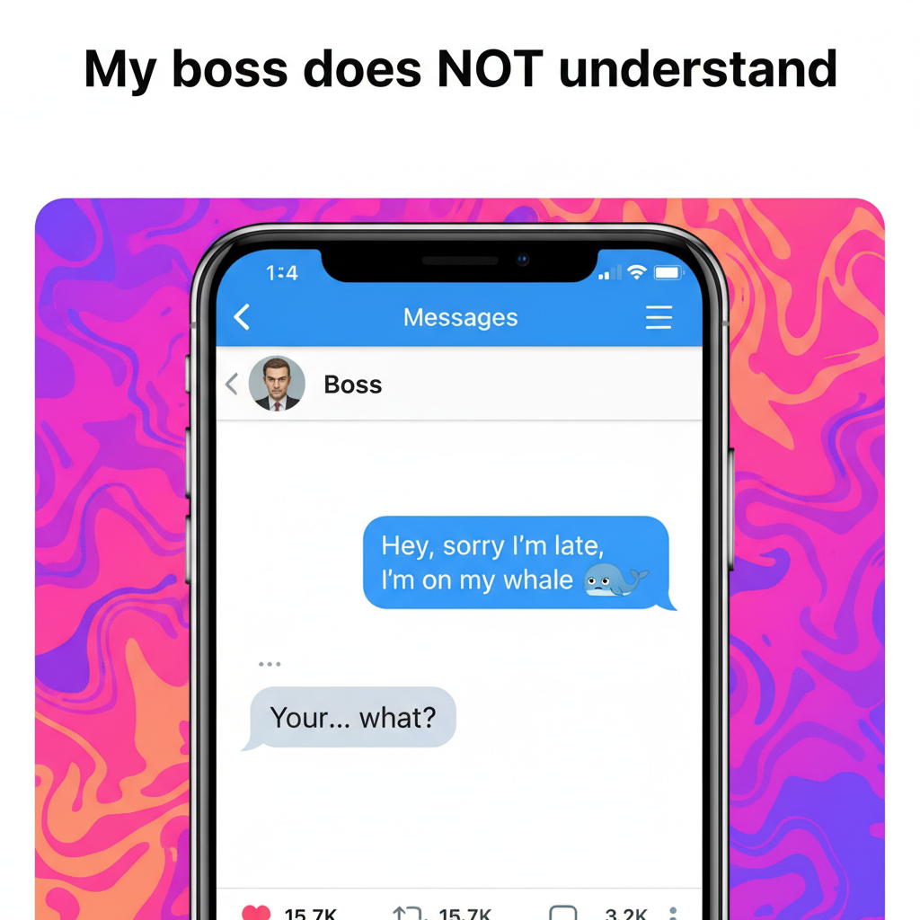 My phone autocorrected 'I'm on my way' to 'I'm on my whale.' Boss is confused.