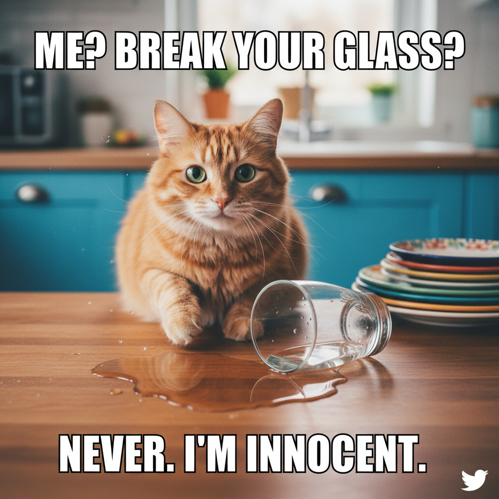 My cat just knocked my water glass over for the 3rd time today. Send help (and paper towels).