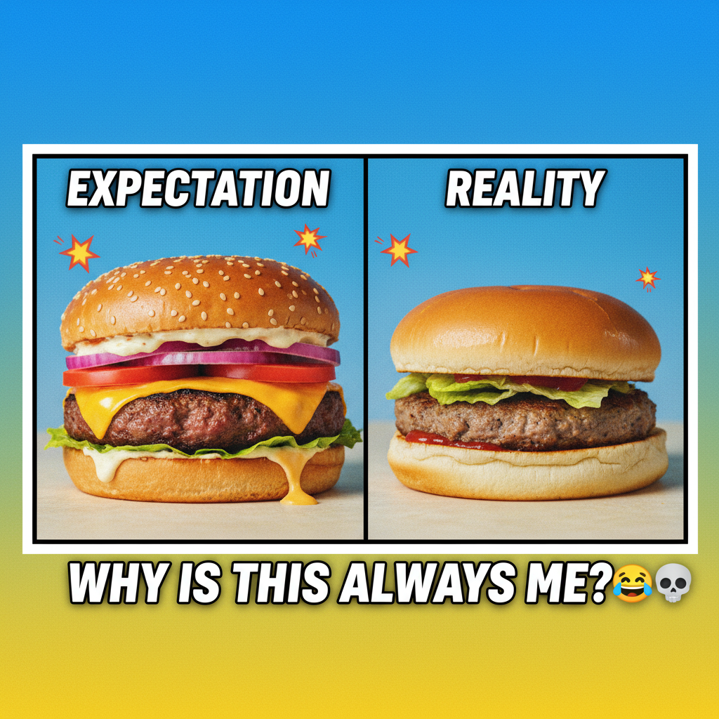 Ordered a gourmet burger. Got a sad patty on a bun. My disappointment is immeasurable.