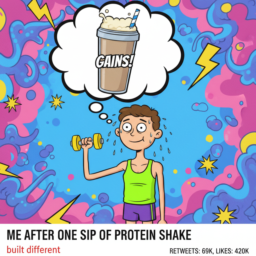 Me at the gym: *lifts 5lb dumbbell* My inner monologue: 'Is this enough for a protein shake?'