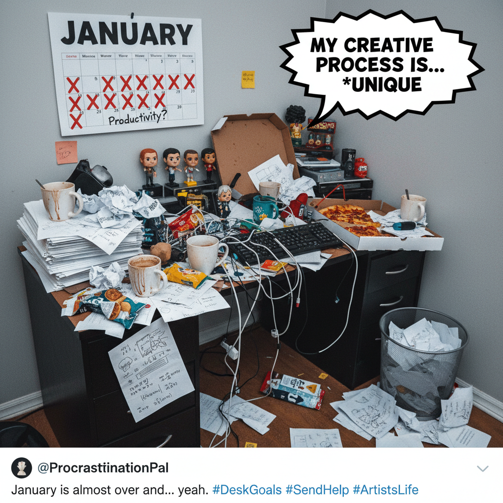 My New Year's resolution was to be more organized. My desk currently looks like a tornado hit a landfill.