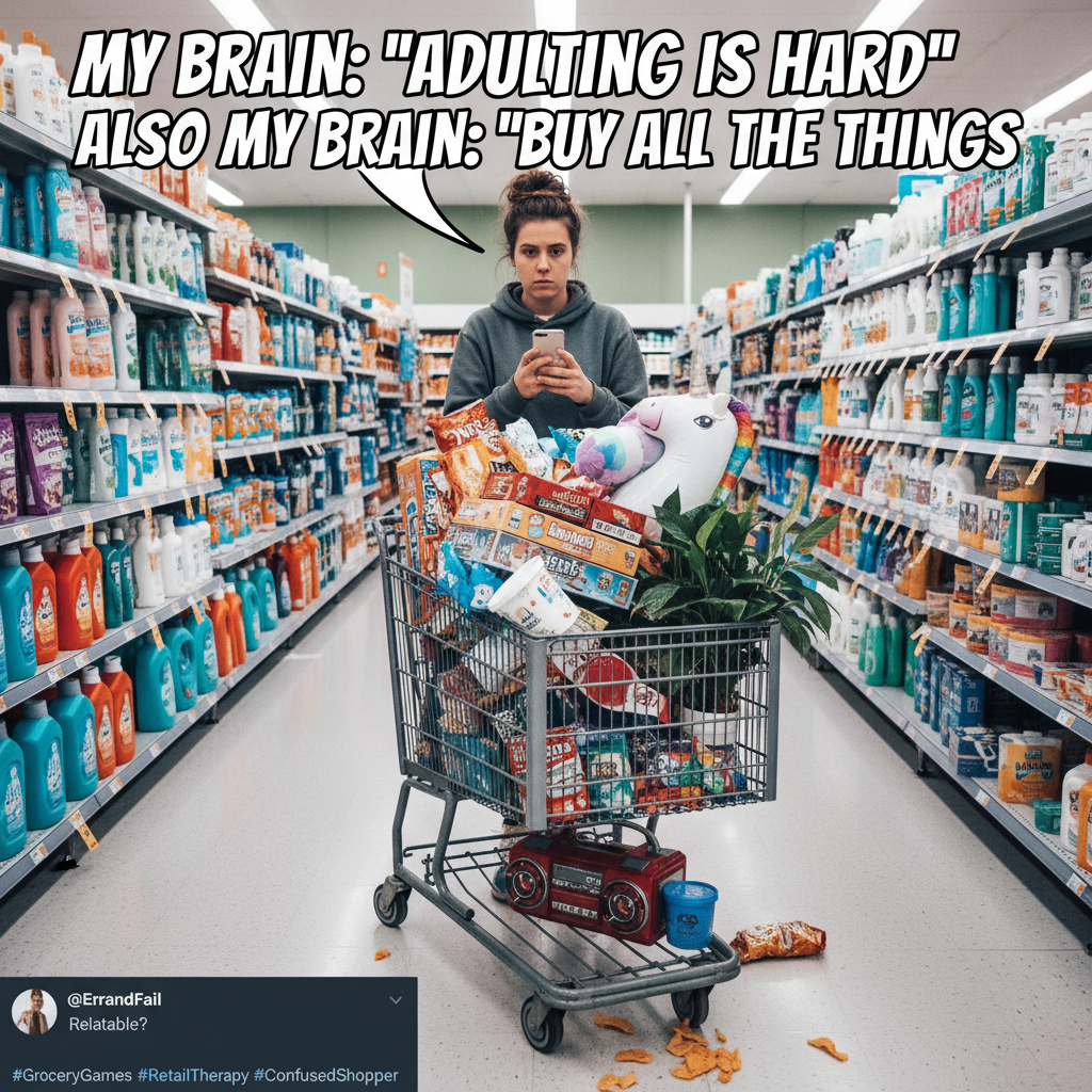 Adulting is just making a grocery list, forgetting it, and buying 17 things you don't need.