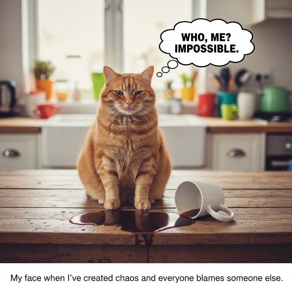 My cat just knocked my coffee over, then stared at me like *I* was the problem. #PetOwnerLife