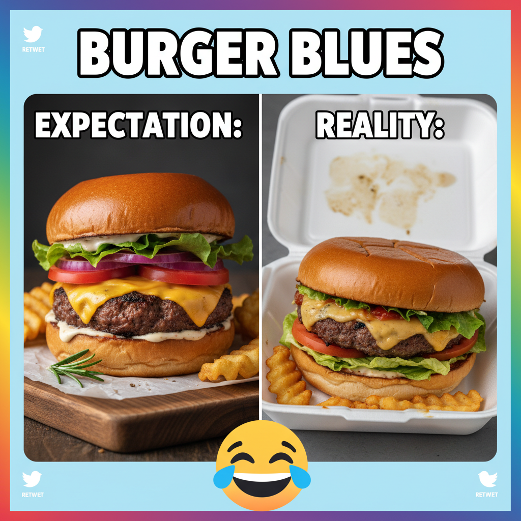 Ordered a gourmet burger. Got something that looks like it lost a fight with a truck.
