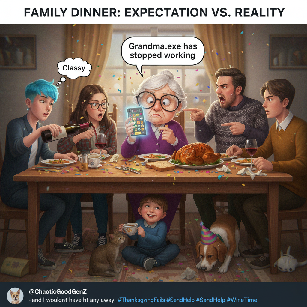 Grandma just asked if my phone can 'make calls.' Send wine. #FamilyDinner